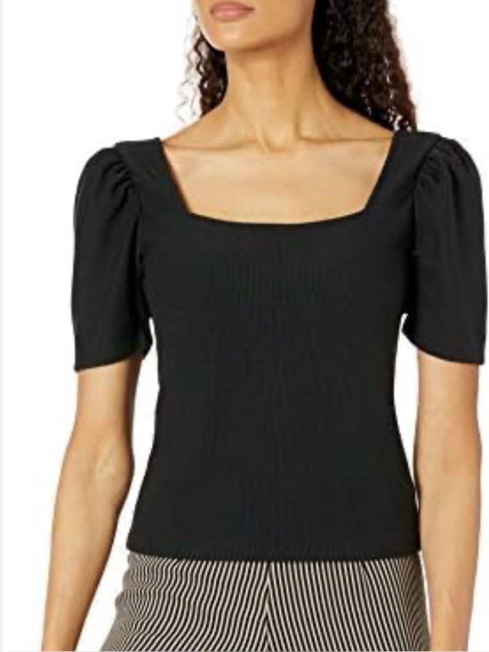 Solid black square neck puffed sleeve top